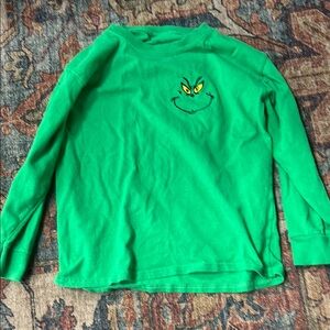Green Kids Long Sleeve Shirt with Grinch Smiley Face youth 7